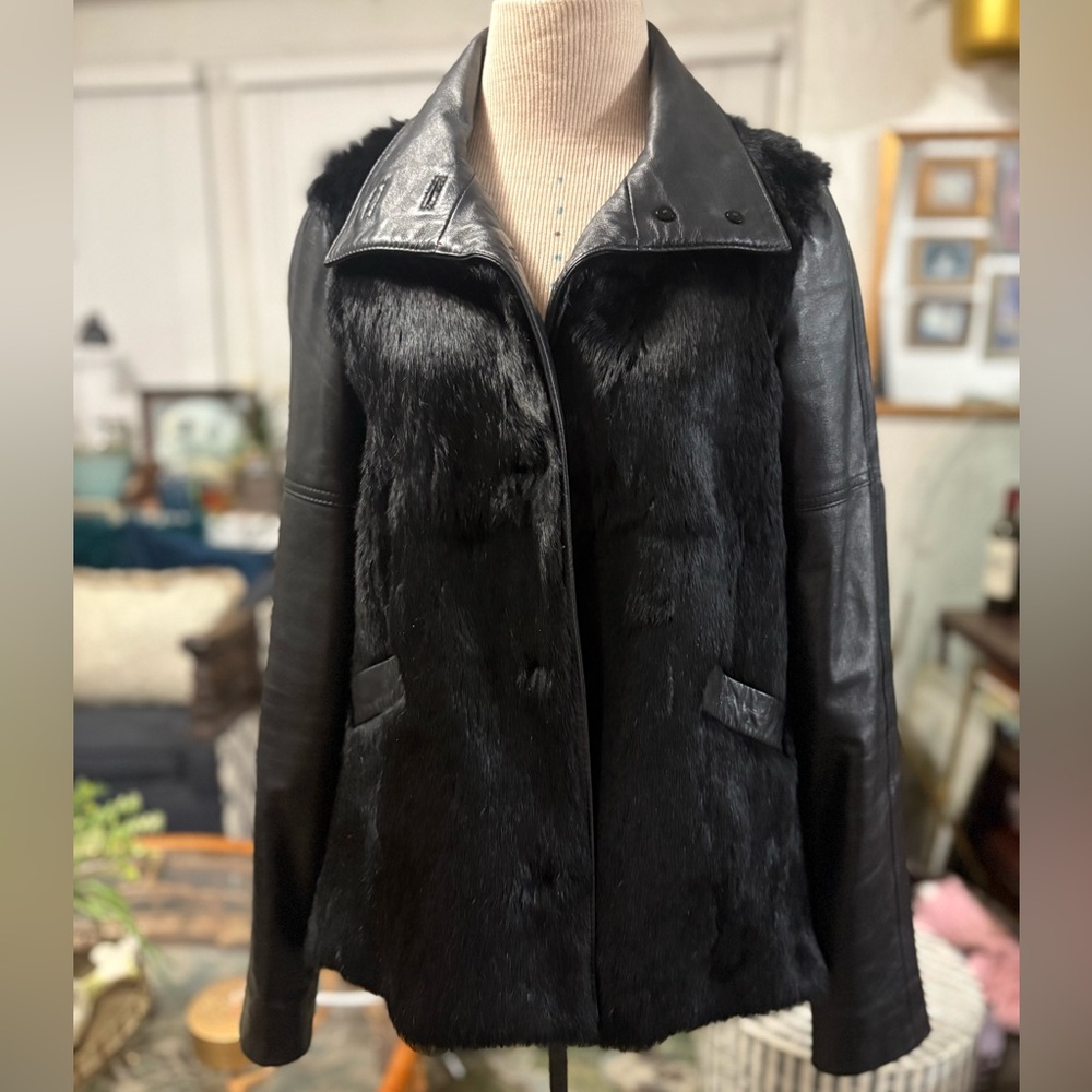 Derek Lam 10 Crosby Black Leather & fur Jacket Women’s Moto Designer Coat Sz 6 *